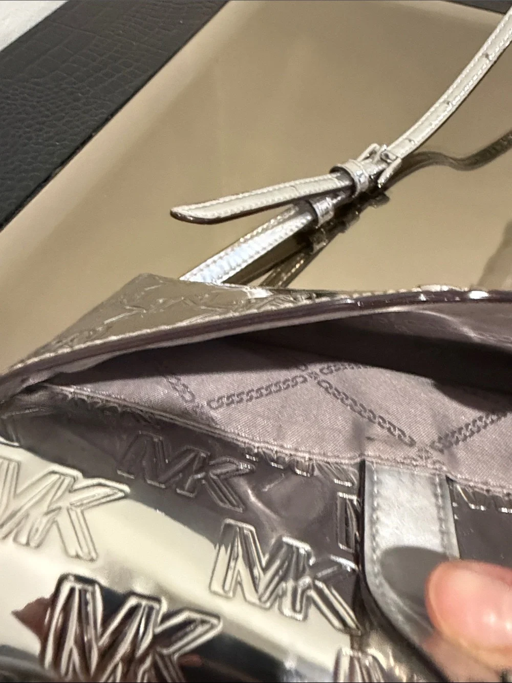 Michael Kors Metallic Silver MK Logo Crossbody